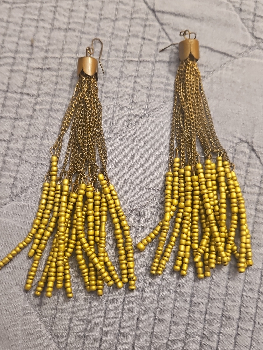 5 For $15 Gold Beaded Tassel Drop Earrings .